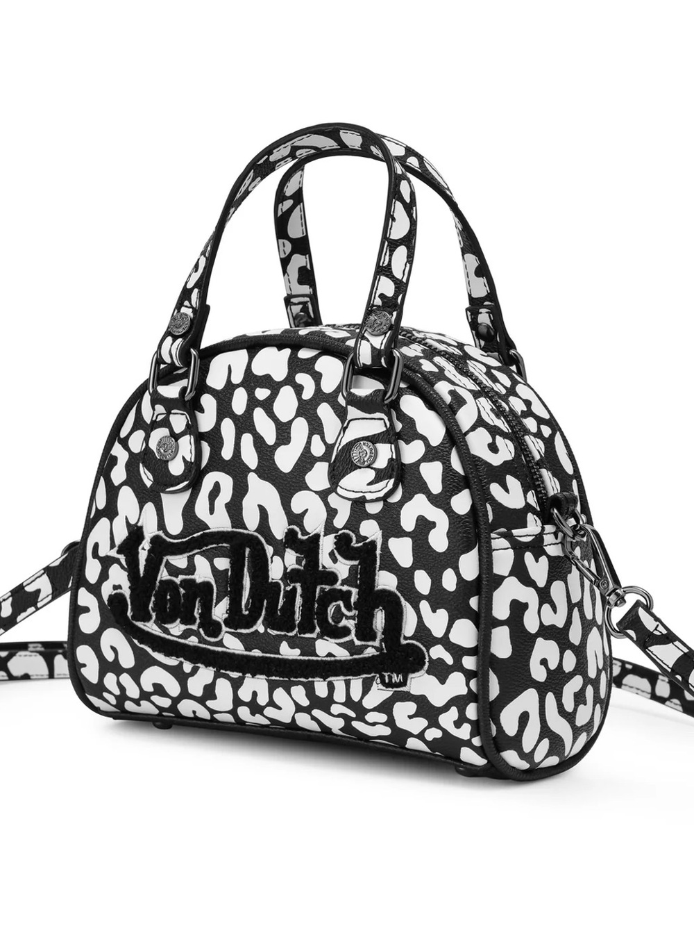 Von Dutch White Cheetah Mini Bowler Bag Y2K Crossbody Handbag NWT - Picture 3 of 7